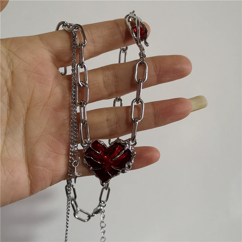 Women'S Emo Accessories - Rode Lava Hart Ster Kruis Hanger
